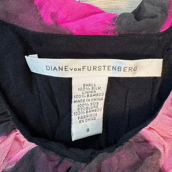 Diane Von Furstenberg pink black silk sleeveless ruffle top size 8 N10 - Picture 3 of 5